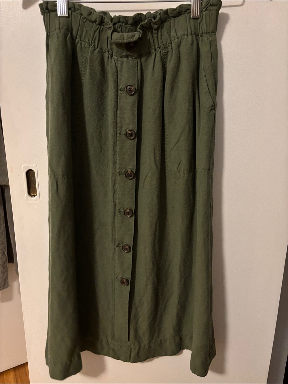 Madewell Olive Green Button-Front Midi Skirt - Picture 1 of 3